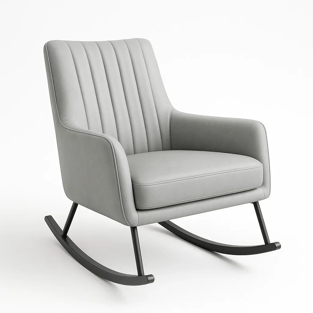 Fauteuil à bascule en similicuir gris avec cadre en métal-Sofimix