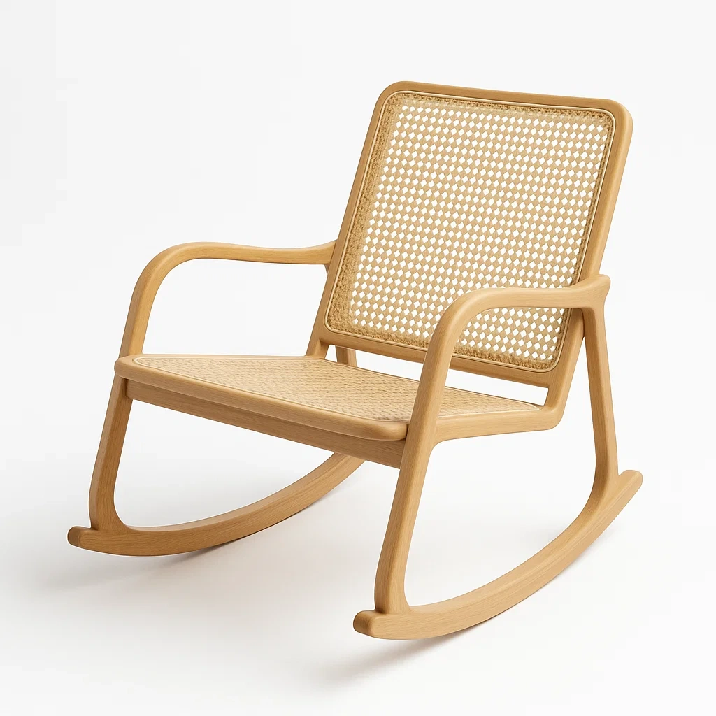 Fauteuil à bascule en bois avec assise et dossier en rotin-Sofimix