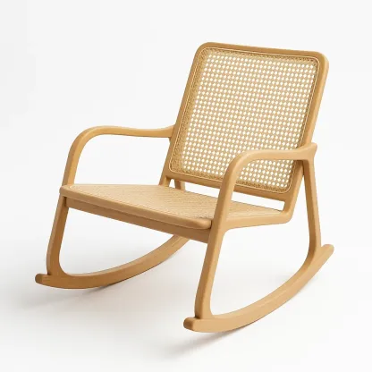 Fauteuil à bascule en bois avec assise et dossier en rotin-Sofimix