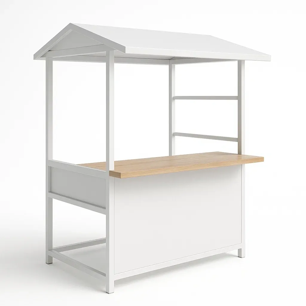 Kiosque bar en métal blanc avec plateau en bois 200x100x200 cm-Sofimix