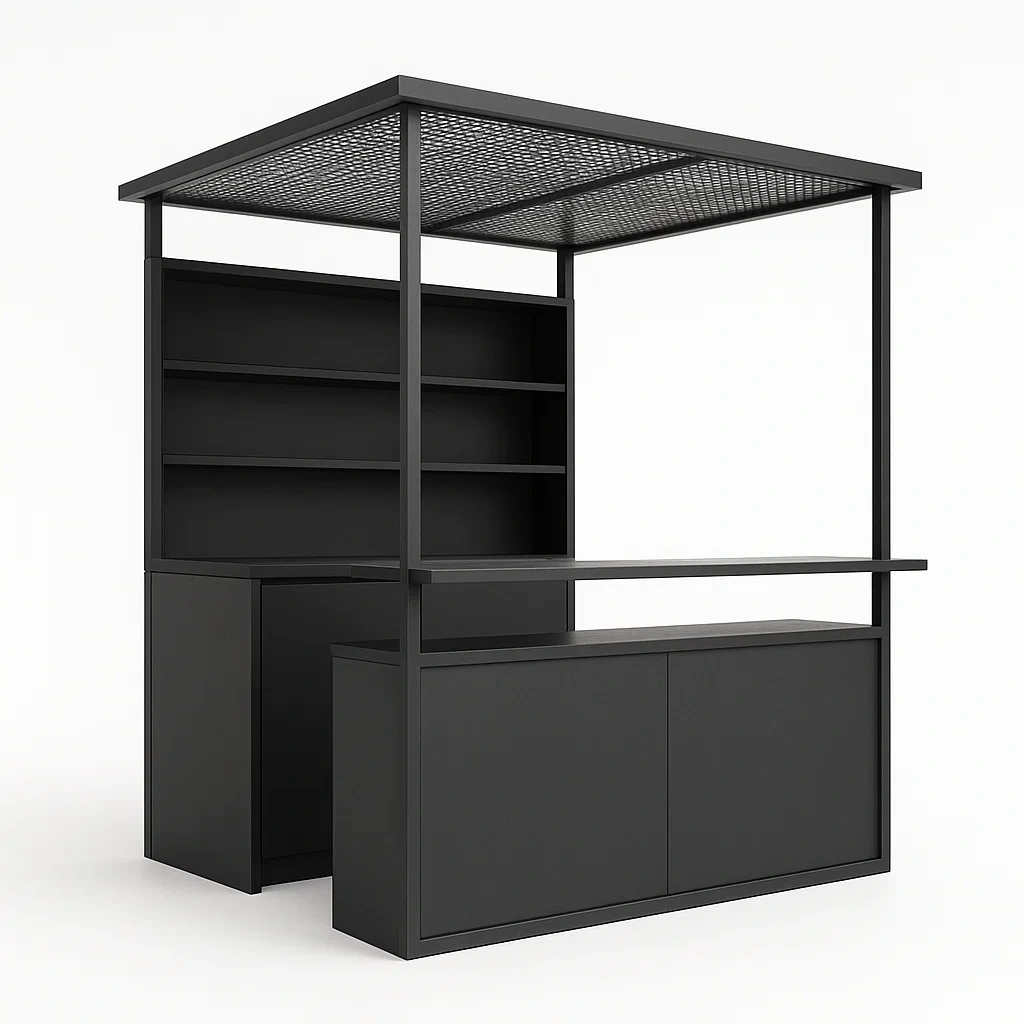 Kiosque bar en métal noir avec étagères et comptoir-Sofimix