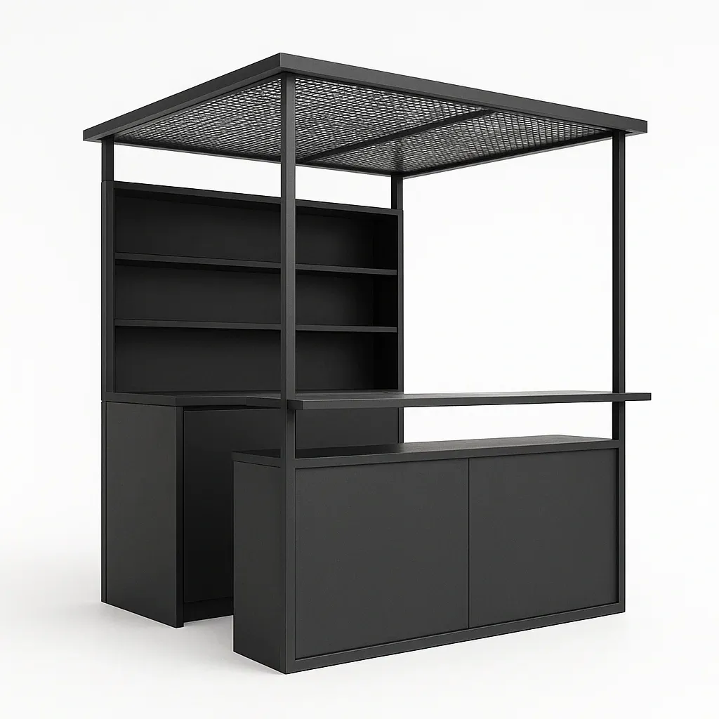 Kiosque bar en métal noir avec étagères et comptoir-Sofimix