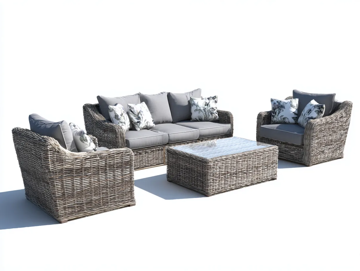 Outdoor Sofa Set - Rattan - Sofa 185x90x88 cm - Grau/Natur - für Garten - modernes Design-Abodeilo