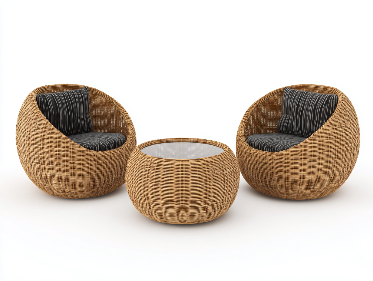 Gartenmöbel-Set - Rattan - Sessel 70x68x85 cm - natur - für Garten - ergonomisches Design-Abodeilo