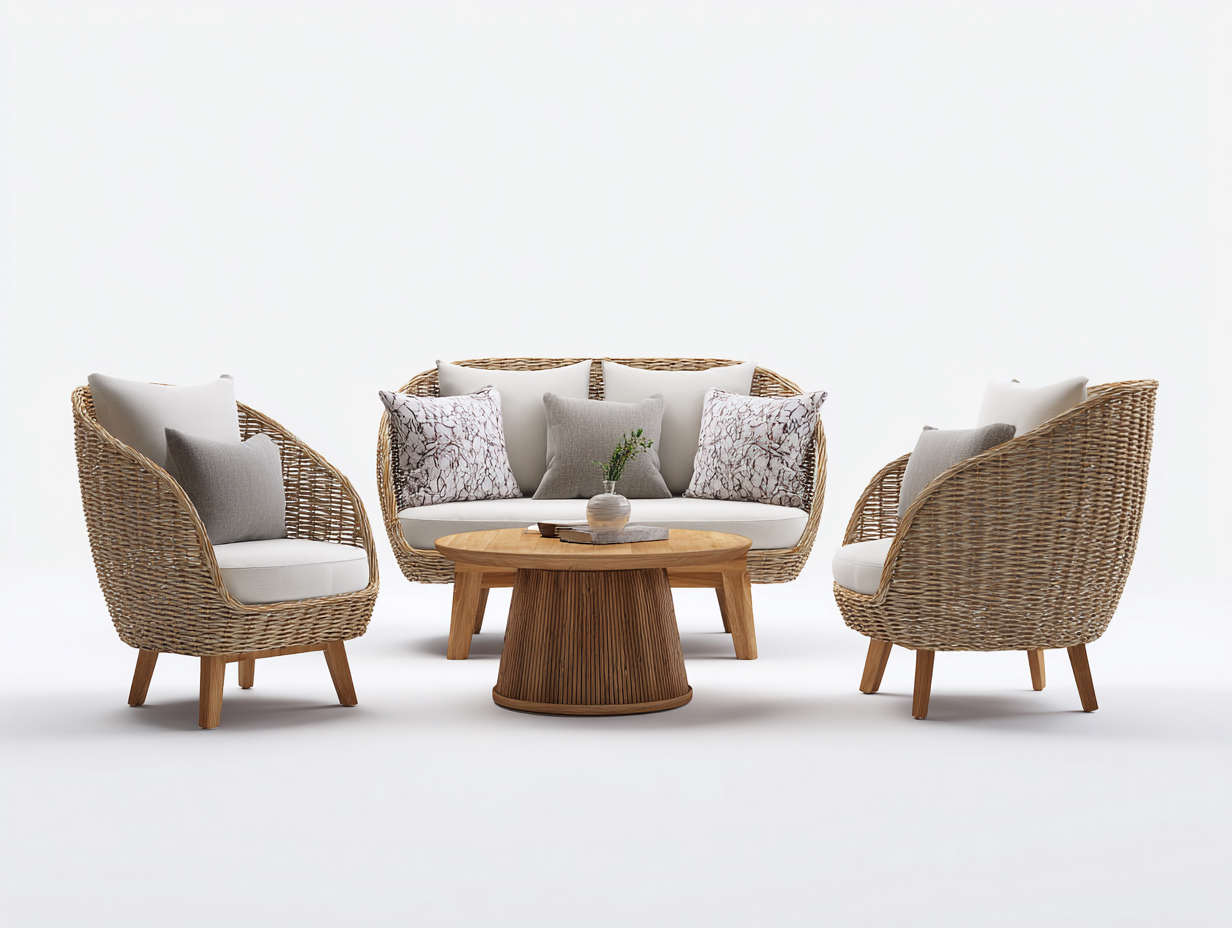 Outdoor Sofa Set - Rattan - Sofa 160x88x90 cm - Natur/Weiß - für Garten - modernes Design-Abodeilo