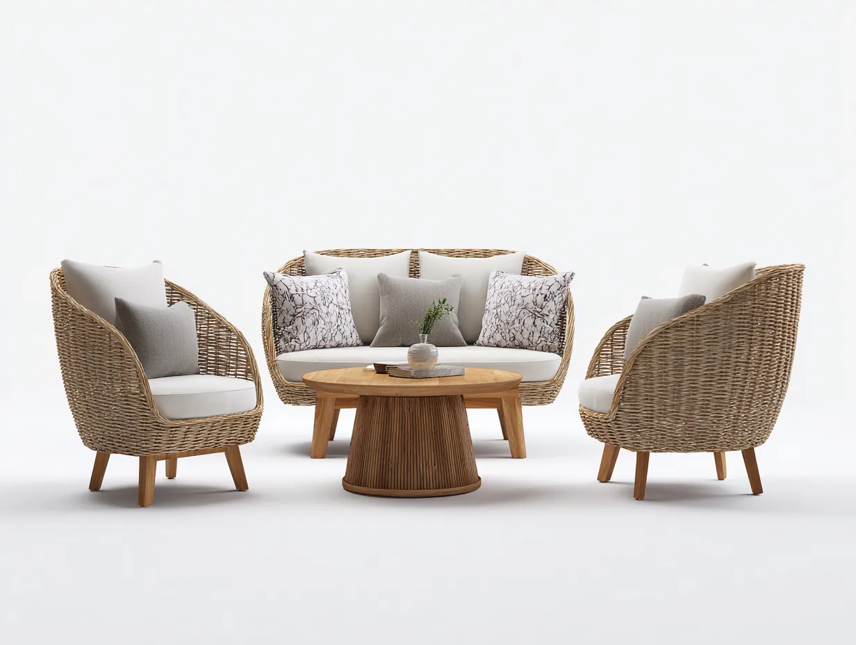 Outdoor Sofa Set - Rattan - Sofa 160x88x90 cm - Natur/Weiß - für Garten - modernes Design-Abodeilo