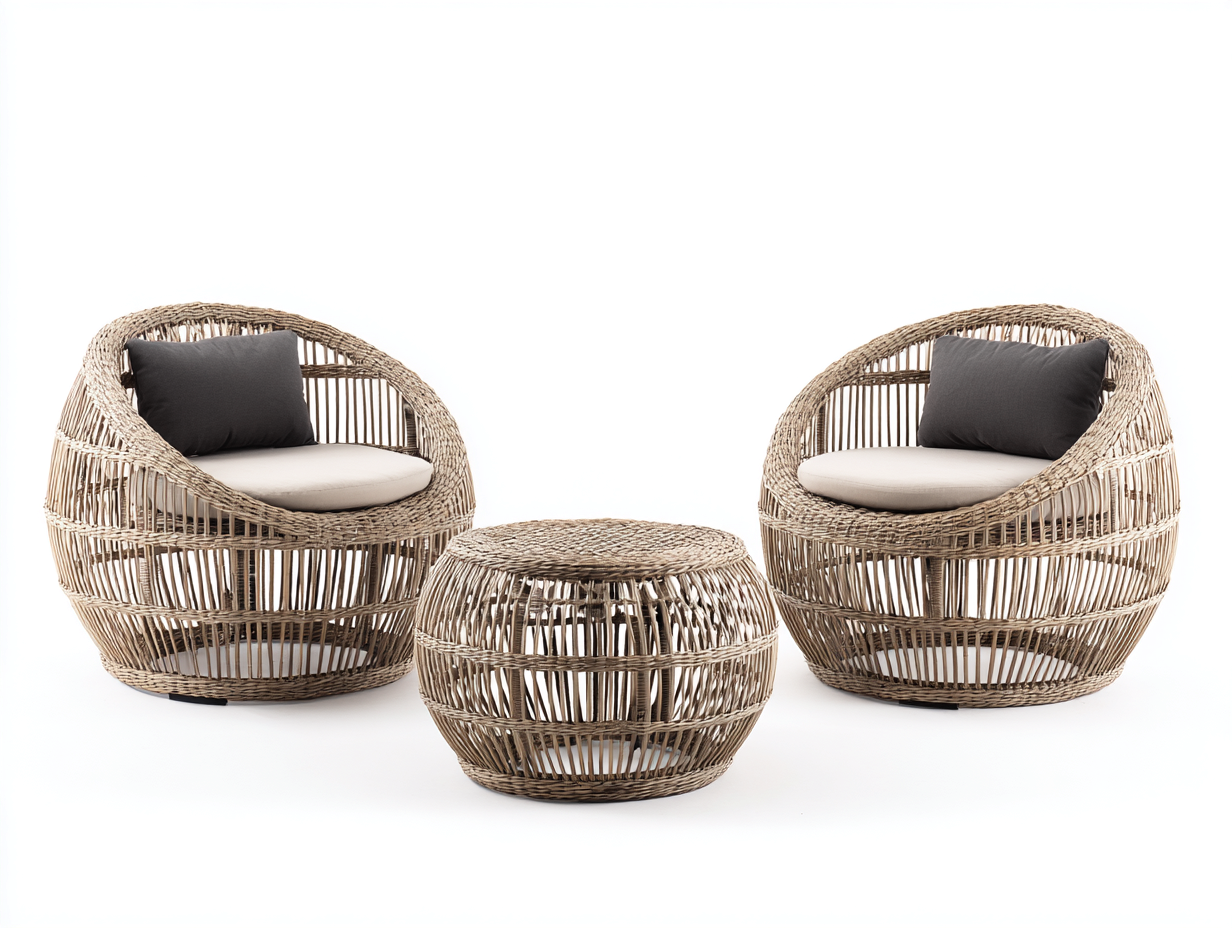 Garten Rattan Tisch-und-Stuhl-Set - Sessel 70x70x80 cm - natur - für Garten/Outdoor geeignet - ergonomisches Design-Abodeilo