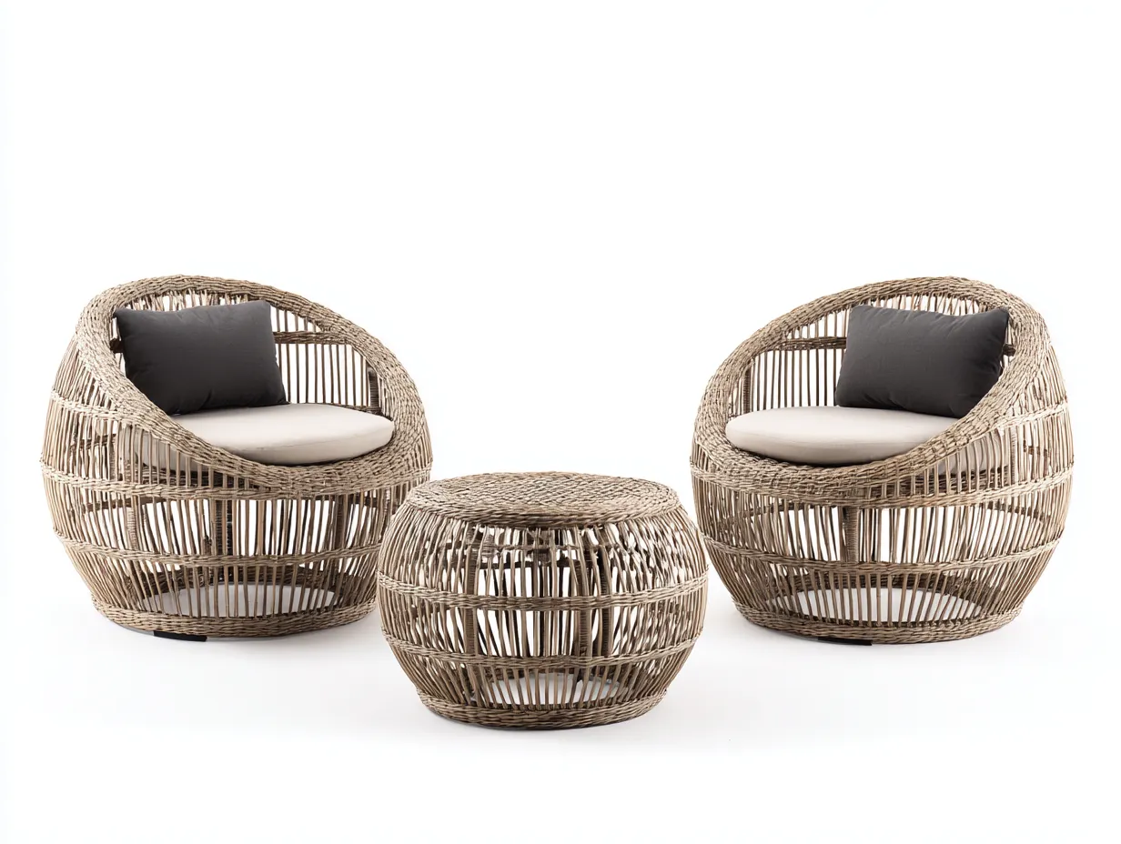 Garten Rattan Tisch-und-Stuhl-Set - Sessel 70x70x80 cm - natur - für Garten/Outdoor geeignet - ergonomisches Design-Abodeilo