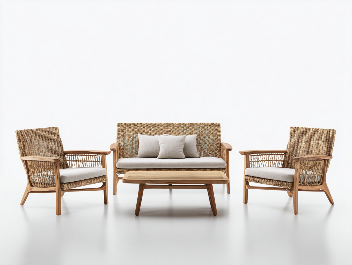 Outdoor-Sofa-Tisch-Set - Rattanholz - Sofa 160x75x80 cm - Natur/beige - für Outdoor - modernes Design-Abodeilo