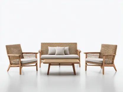 Outdoor-Sofa-Tisch-Set - Rattanholz - Sofa 160x75x80 cm - Natur/beige - für Outdoor - modernes Design-Abodeilo