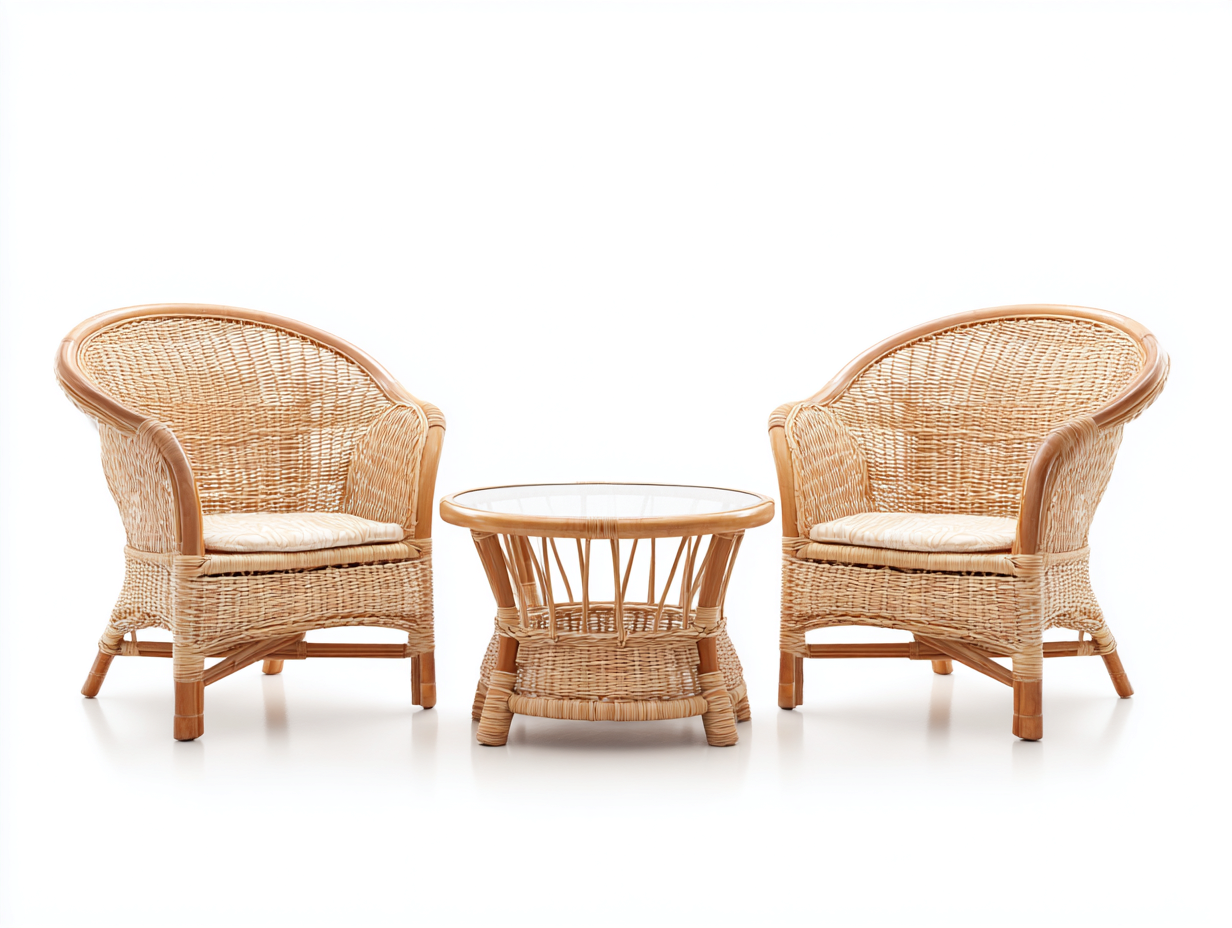 Garten Rattan Tisch-und-Stuhl-Set -Sessel 65x60x85 cm - natur - mit Glastisch-Abodeilo