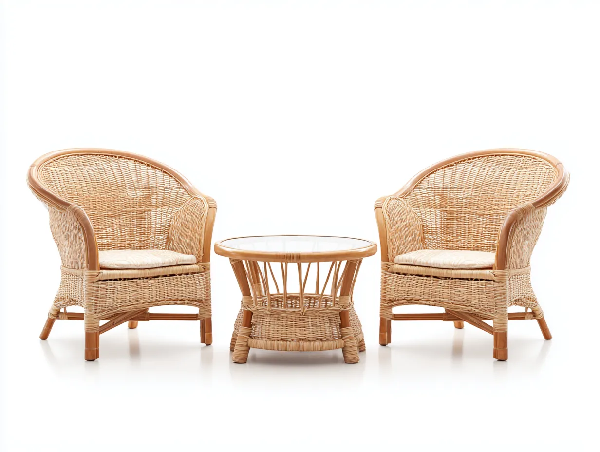 Garten Rattan Tisch-und-Stuhl-Set -Sessel 65x60x85 cm - natur - mit Glastisch-Abodeilo