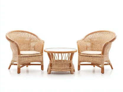 Garten Rattan Tisch-und-Stuhl-Set -Sessel 65x60x85 cm - natur - mit Glastisch-Abodeilo