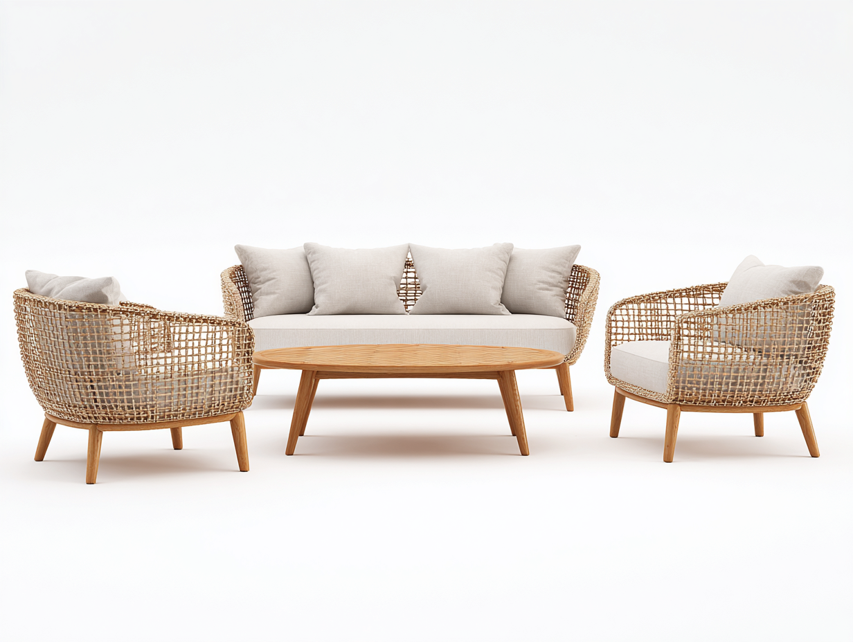 Outdoor Sofa Set - Rattan - Sofa 185x75x80 cm - Natur/hellbeigen - für Garten - modernes Design-Abodeilo