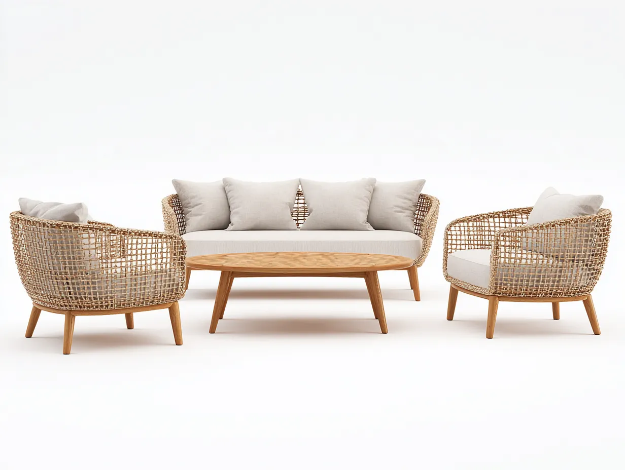 Outdoor Sofa Set - Rattan - Sofa 185x75x80 cm - Natur/hellbeigen - für Garten - modernes Design-Abodeilo