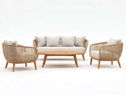 Outdoor Sofa Set - Rattan - Sofa 185x75x80 cm - Natur/hellbeigen - für Garten - modernes Design-Abodeilo
