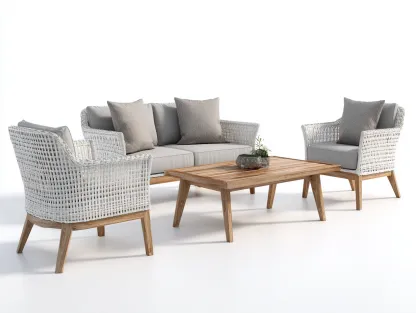 Outdoor Sofa Set - Rattan - Sofa 160x82x85 cm - Naturholzfarbe/Weiß/Grau - für Garten - modernes Design-Abodeilo