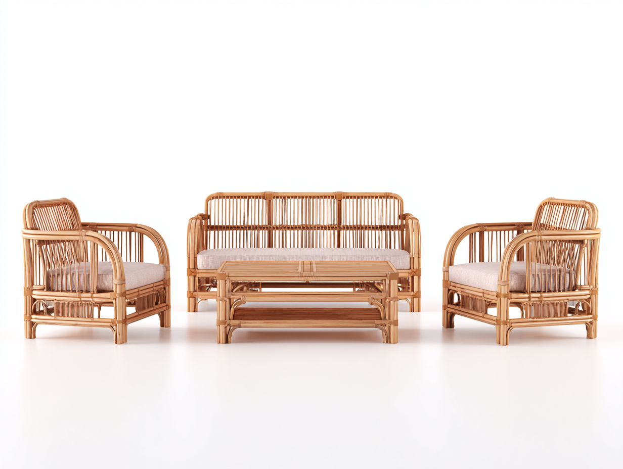 Outdoor-Sofa-Tisch-Set - Rattan - Sofa 185x75x85 cm - Natur/beige - für Outdoor - klassisches Design-Abodeilo