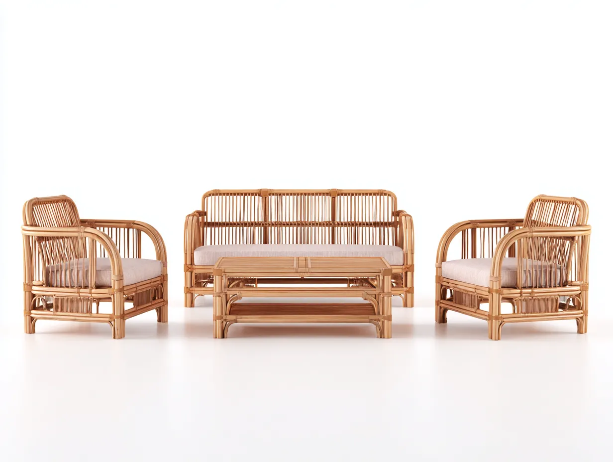 Outdoor-Sofa-Tisch-Set - Rattan - Sofa 185x75x85 cm - Natur/beige - für Outdoor - klassisches Design-Abodeilo