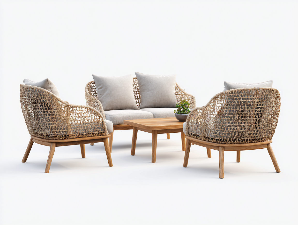 Outdoor Sofa Set - Rattan - Sofa 160x75x80 cm - Natur/Hellbeige - für Garten - modernes Design-Abodeilo