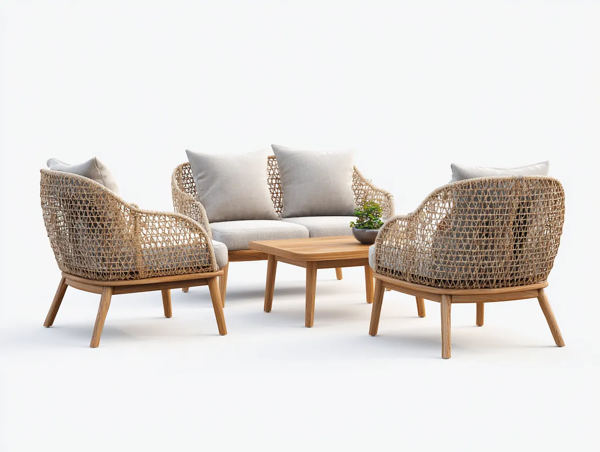 Outdoor Sofa Set - Rattan - Sofa 160x75x80 cm - Natur/Hellbeige - für Garten - modernes Design-Abodeilo
