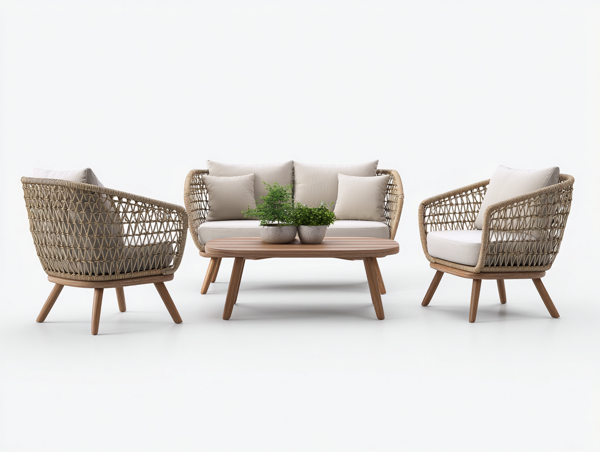 Outdoor Sofa Set - Rattan - Sofa 16x75x80 cm - Natur/Hellbeige - für Garten - modernes Design-Abodeilo