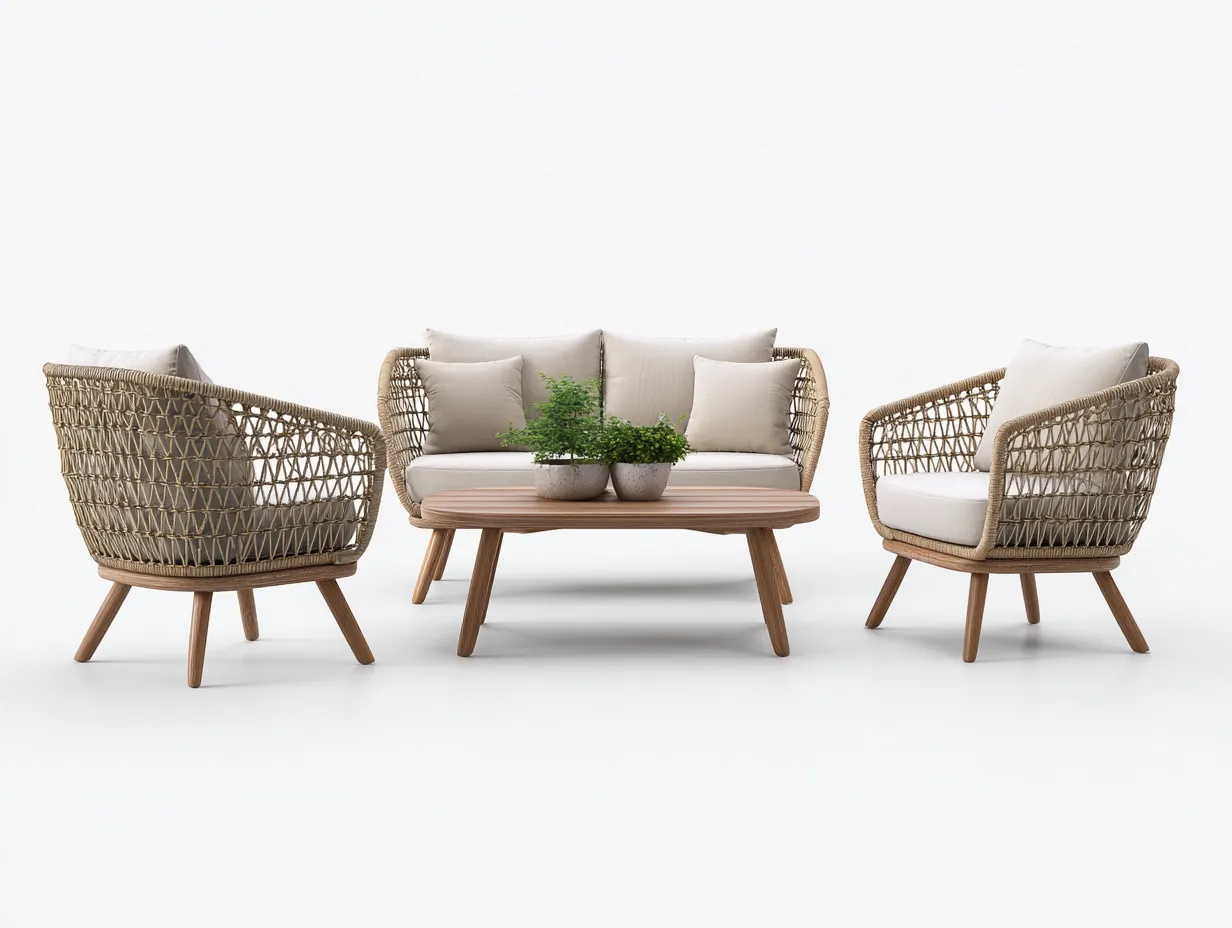 Outdoor Sofa Set - Rattan - Sofa 16x75x80 cm - Natur/Hellbeige - für Garten - modernes Design-Abodeilo