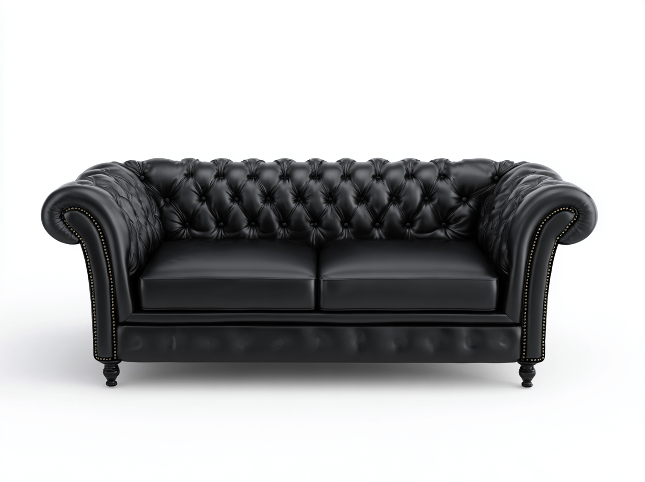 Sofa 2-Sitzer - Echtleder 160x90x75 cm - schwarz - für Wohnzimmer - Chesterfield Design-Abodeilo