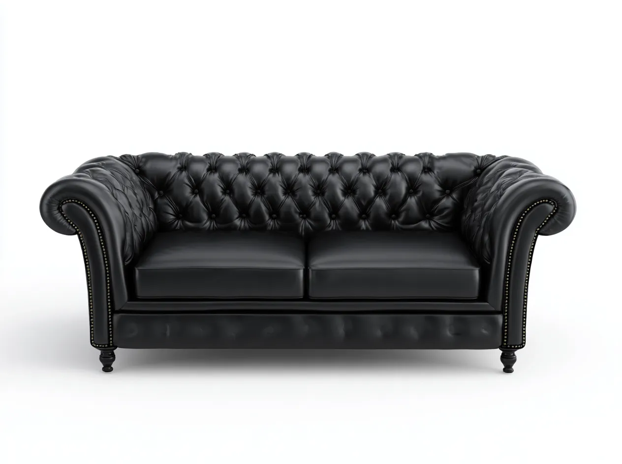 Sofa 2-Sitzer - Echtleder 160x90x75 cm - schwarz - für Wohnzimmer - Chesterfield Design-Abodeilo