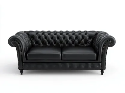 Sofa 2-Sitzer - Echtleder 160x90x75 cm - schwarz - für Wohnzimmer - Chesterfield Design-Abodeilo