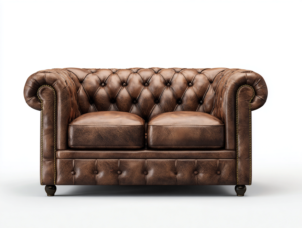 Sofa 2-Sitzer - Echtleder 160x90x78 cm - braun - für Wohnzimmer - Chesterfield-Design-Abodeilo