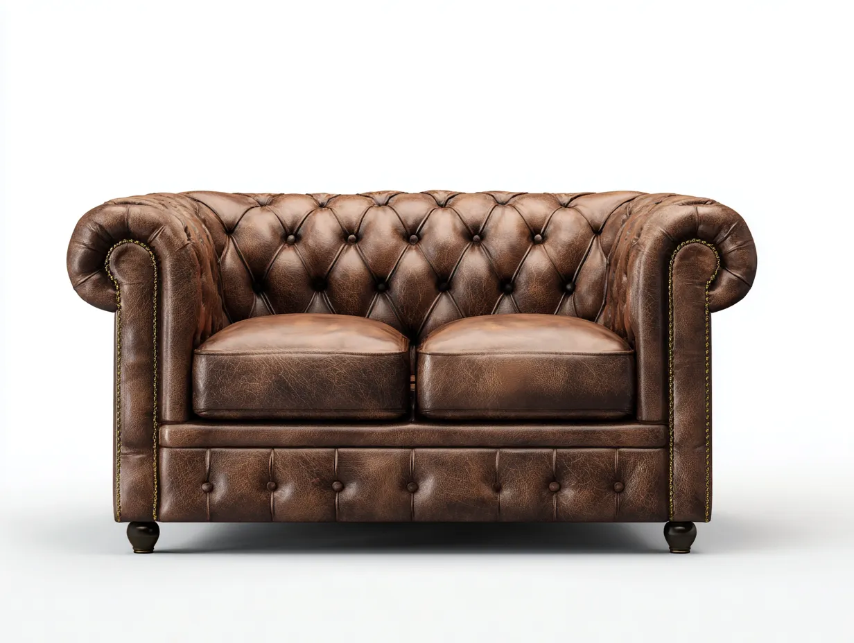 Sofa 2-Sitzer - Echtleder 160x90x78 cm - braun - für Wohnzimmer - Chesterfield-Design-Abodeilo