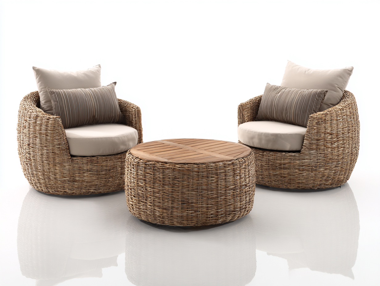 Gartenmöbel-Set - Rattan - Sessel 70x68x85 cm - natur - für Garten - ergonomisches Design-Abodeilo