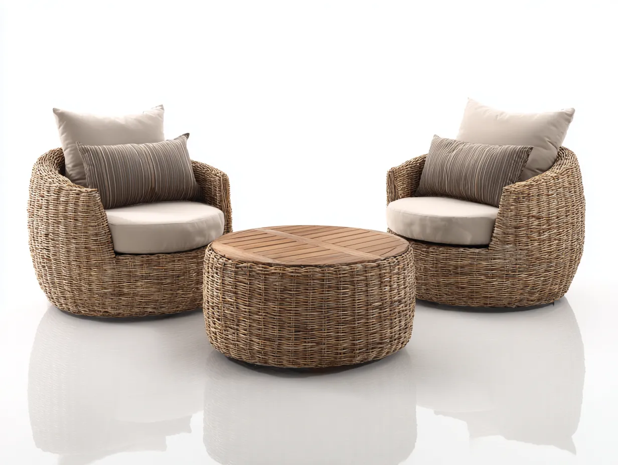 Gartenmöbel-Set - Rattan - Sessel 70x68x85 cm - natur - für Garten - ergonomisches Design-Abodeilo