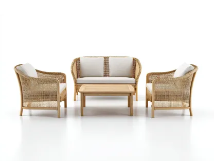 Outdoor-Sofa-Tisch-Set - Rattan - Sofa 155x70x82 cm - natur/hellbeige - für Garten - modernes Design-Abodeilo
