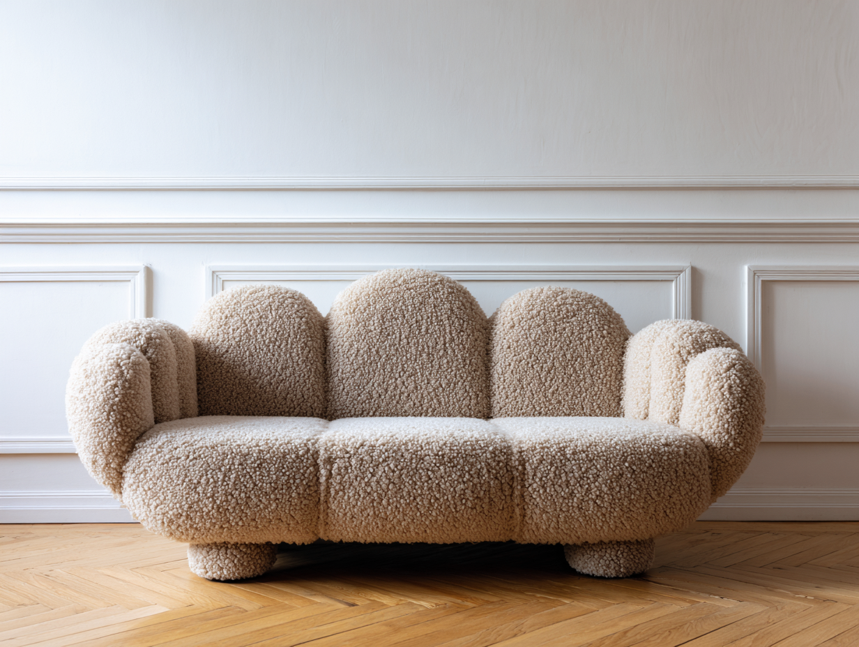 Dreisitzer-Stoffsofa 210x100x85 cm - creme - geeignet für Wohnzimmer - weiches Design mit Rundformen-Luxeoli