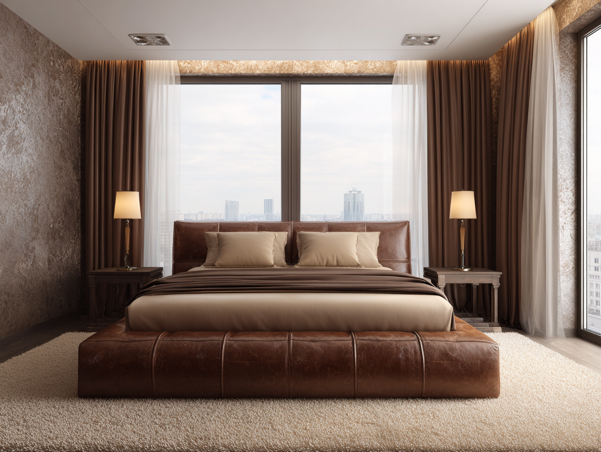 Doppelbett - Echtleder 200x180x115 cm - braun - geeignet für Schlafzimmer - modernes Design-Luxeoli