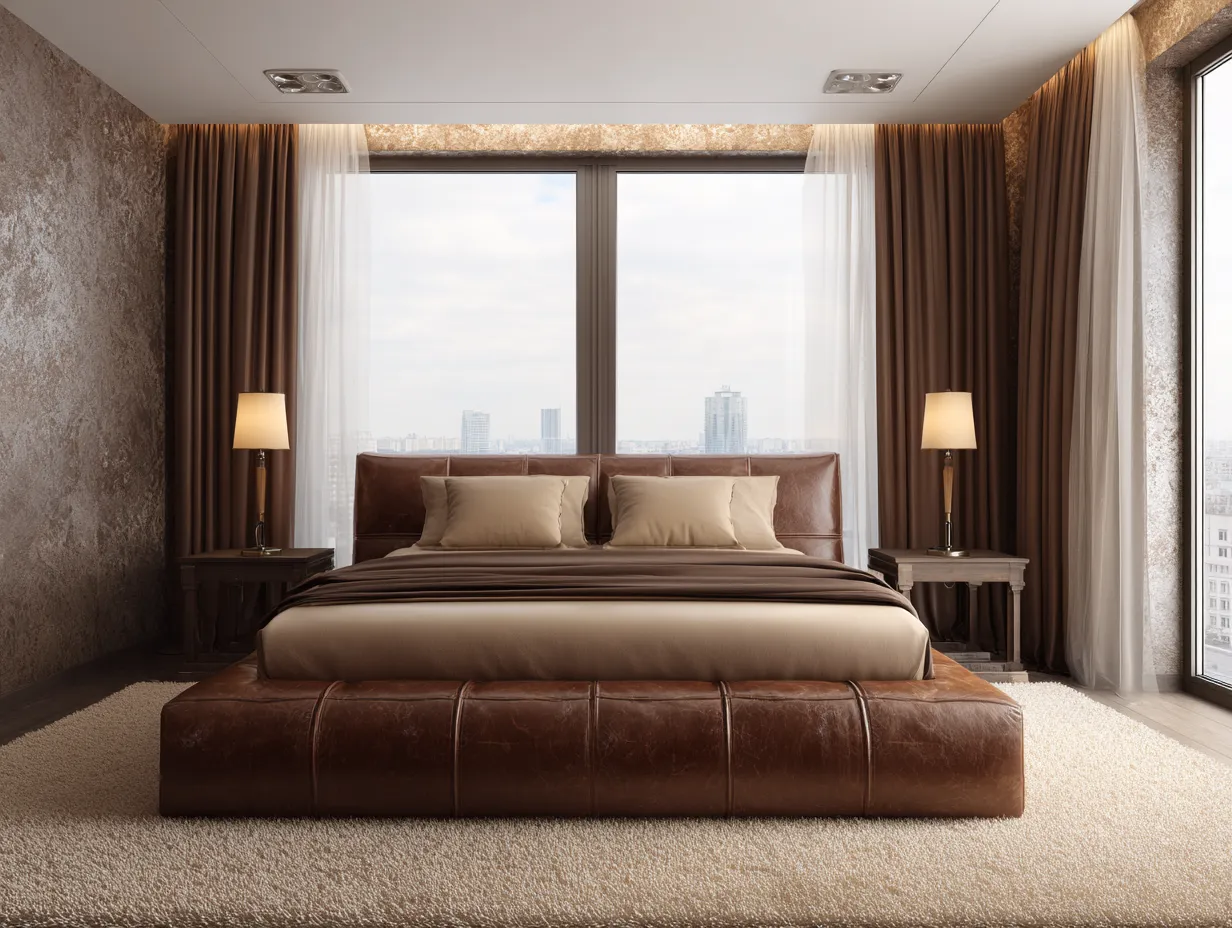 Doppelbett - Echtleder 200x180x115 cm - braun - geeignet für Schlafzimmer - modernes Design-Luxeoli