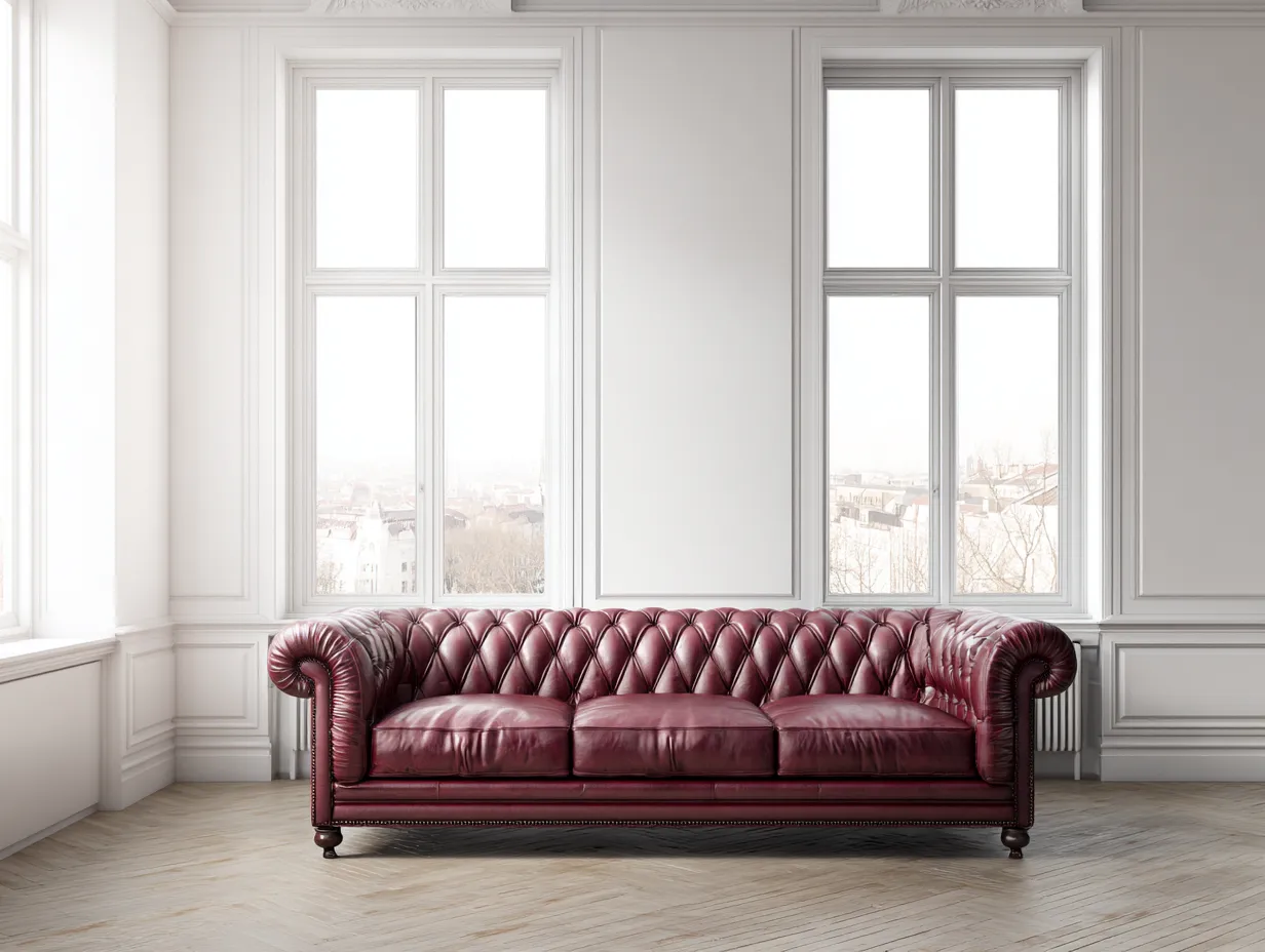 Dreisitzer-Ledersofa 230x95x82 cm - burgund - geeignet für Wohnzimmer - Chesterfield-Design mit Kapitonierung-Luxeoli