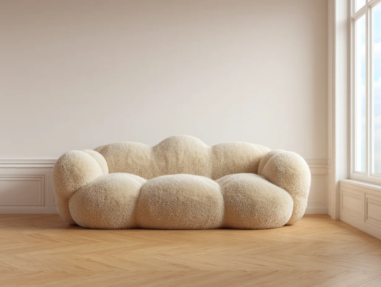 Dreisitzer-Stoffsofa 220x110x90 cm - beige - geeignet für Wohnzimmer - weiches Wolkenform-Design-Luxeoli