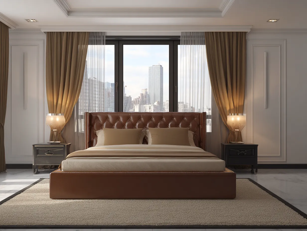 Doppelbett - Echtleder 200x180x120 cm - braun - geeignet für Schlafzimmer - klassisches Design-Luxeoli