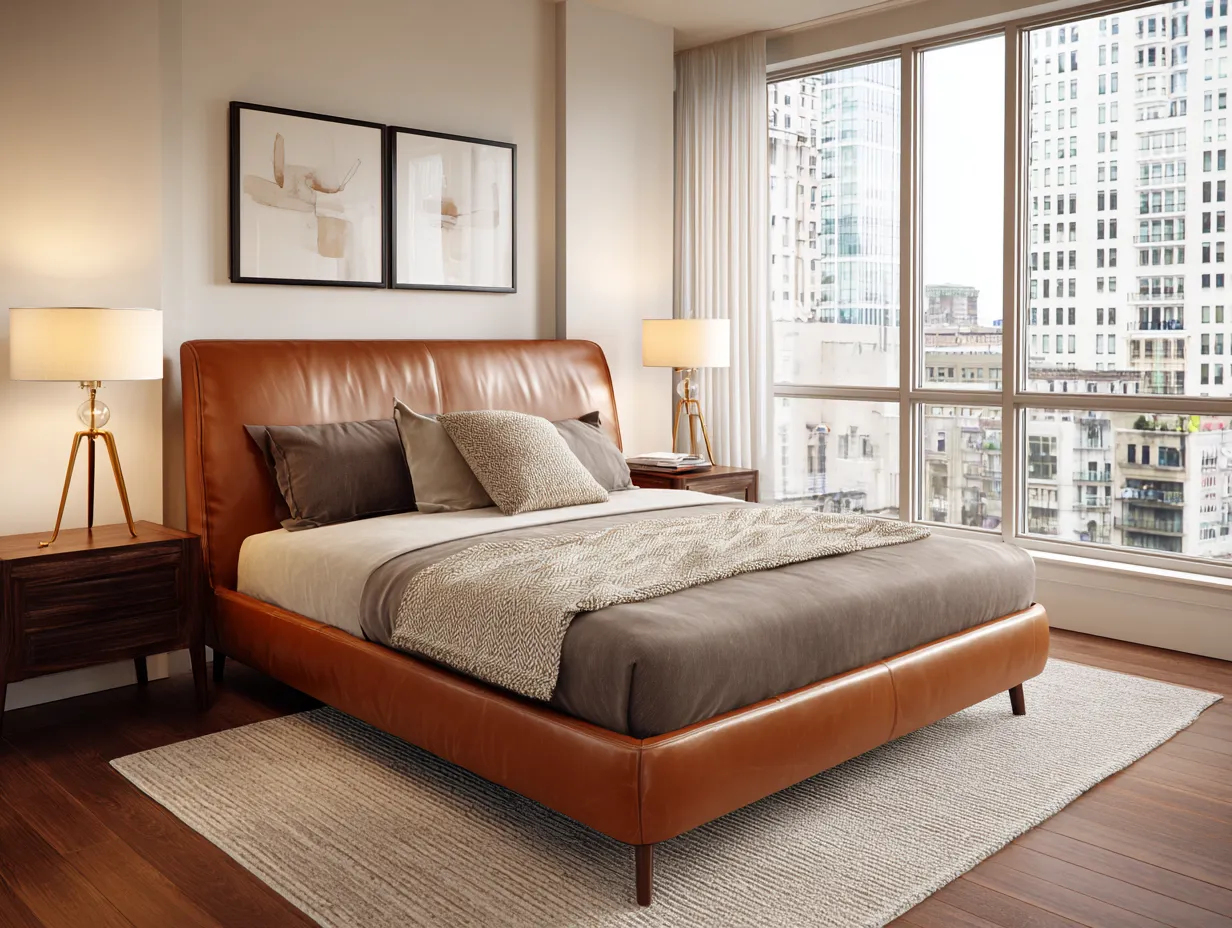 Doppelbett Leder 200x160x110 cm - braun - geeignet für Schlafzimmer - modernes Design-Luxeoli