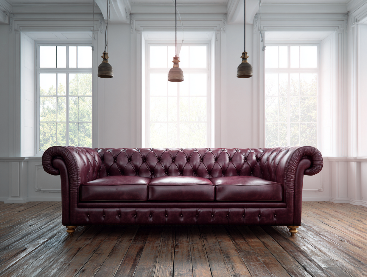 Dreisitzer-Ledersofa 230x95x80 cm - burgund - geeignet für Wohnzimmer - Chesterfield-Design-Luxeoli