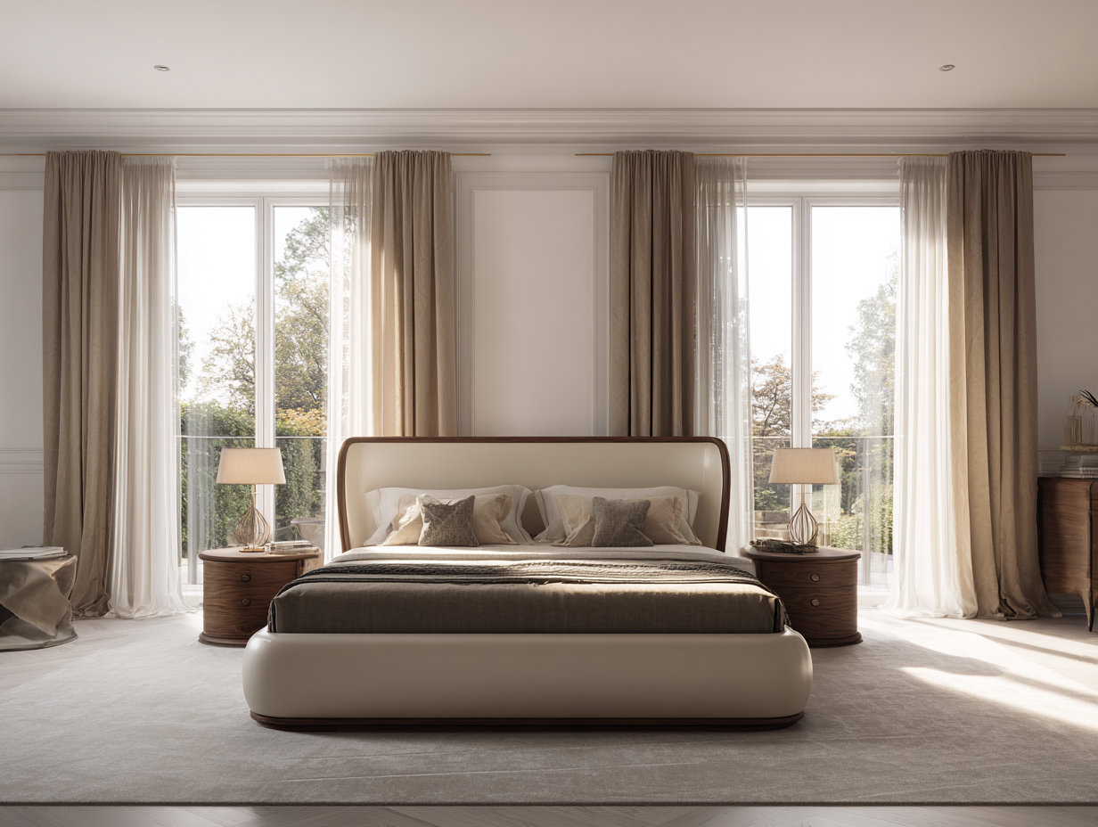 Doppelbett Leder und Holz 200x180x115 cm - creme/braun - geeignet für Schlafzimmer - modernes Design-Luxeoli