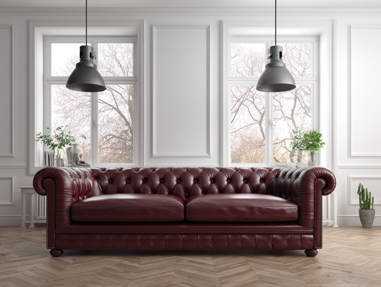 Chesterfield Dreisitzer aus Echtleder 230x90x78 cm - burgund - für Wohnzimmer - klassisches Design-Luxeoli