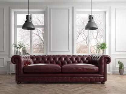 Chesterfield Dreisitzer aus Echtleder 230x90x78 cm - burgund - für Wohnzimmer - klassisches Design-Luxeoli