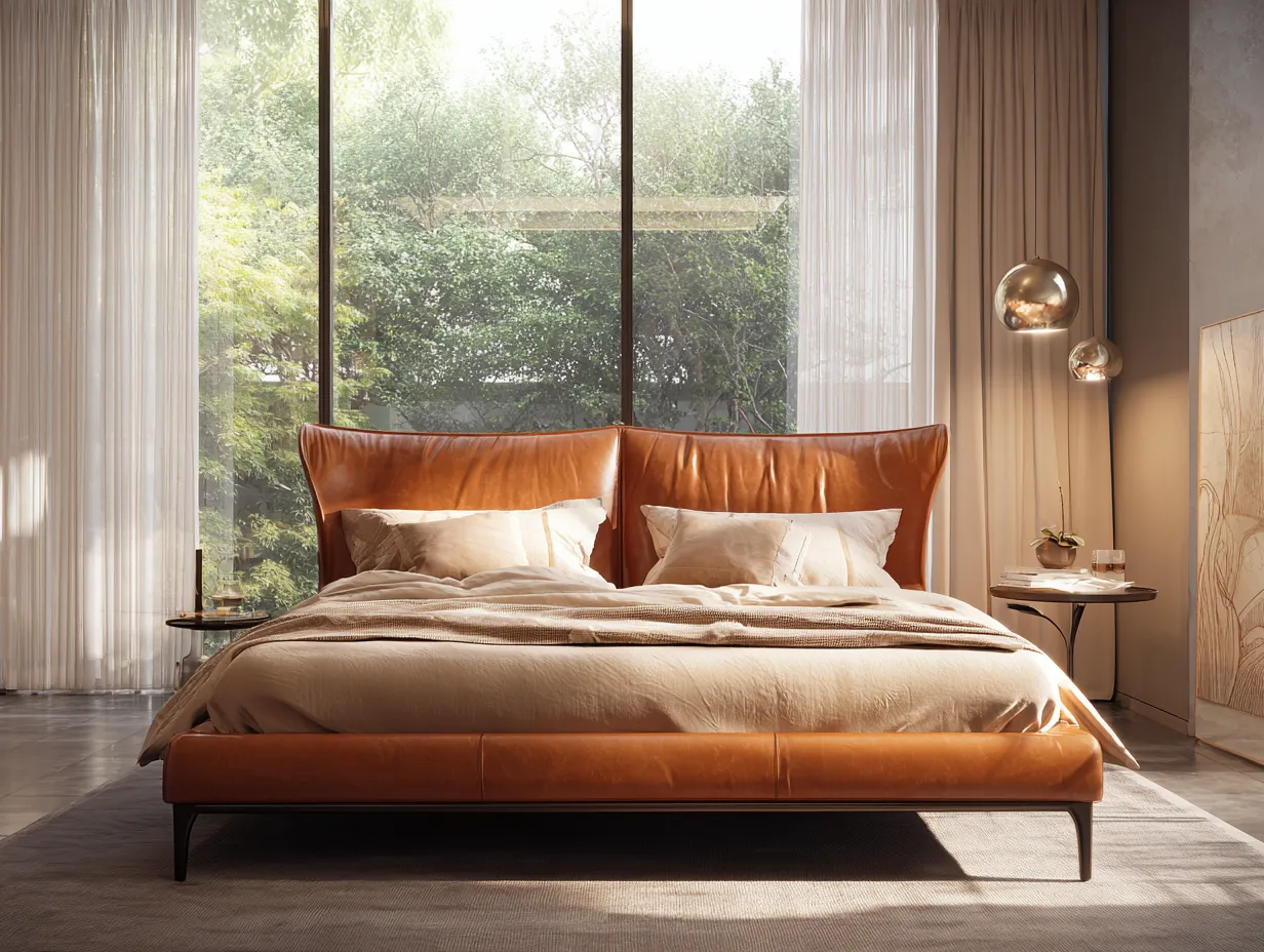 Doppelbett Leder 200x180x110 cm - braun - geeignet für Schlafzimmer - modernes Design-Luxeoli