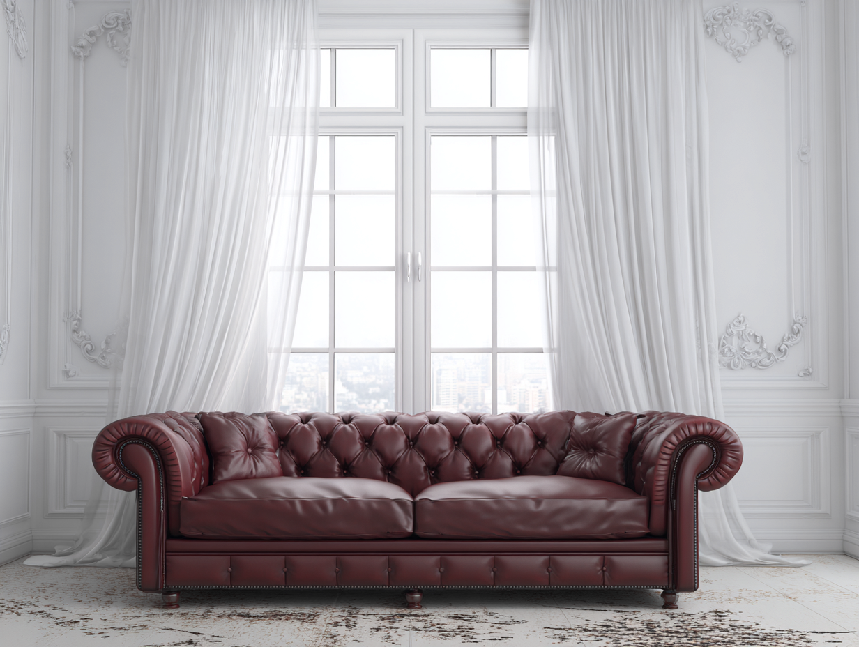 Dreisitzer-Ledersofa 220x95x78 cm - bordeauxrot - geeignet für Wohnzimmer - klassisches Chesterfield-Design-Luxeoli