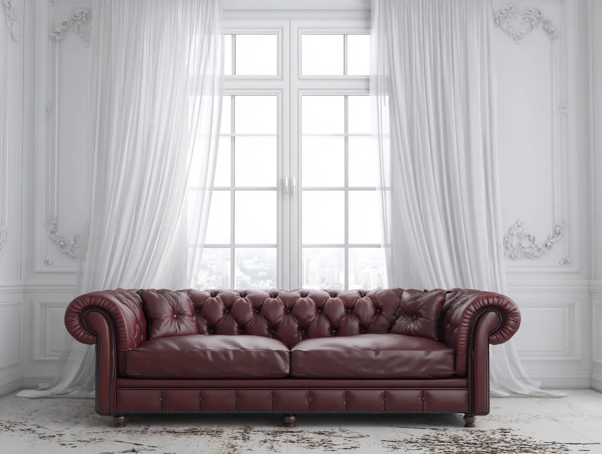 Dreisitzer-Ledersofa 220x95x78 cm - bordeauxrot - geeignet für Wohnzimmer - klassisches Chesterfield-Design-Luxeoli