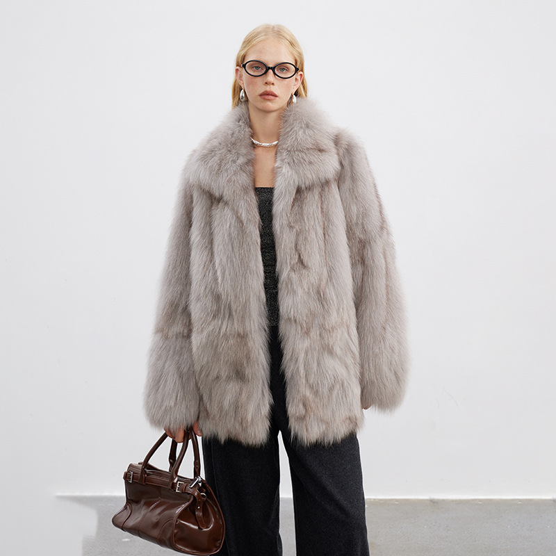 VYRA Versatile Light Luxury Full Leather Fox Fur Coat